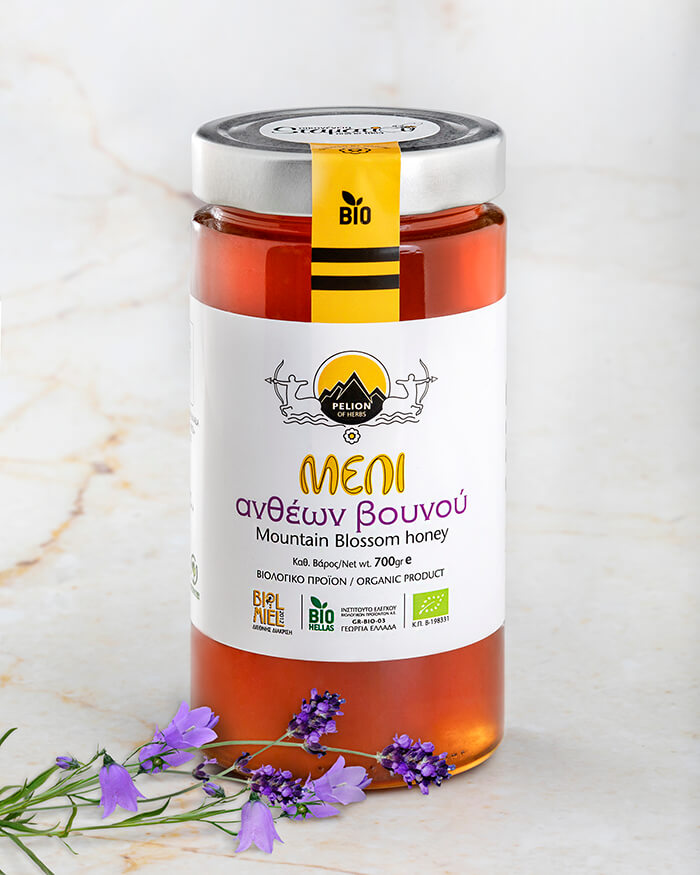 Βιολογικό Μέλι Ανθέων Βούνου με βότανα 700γρ